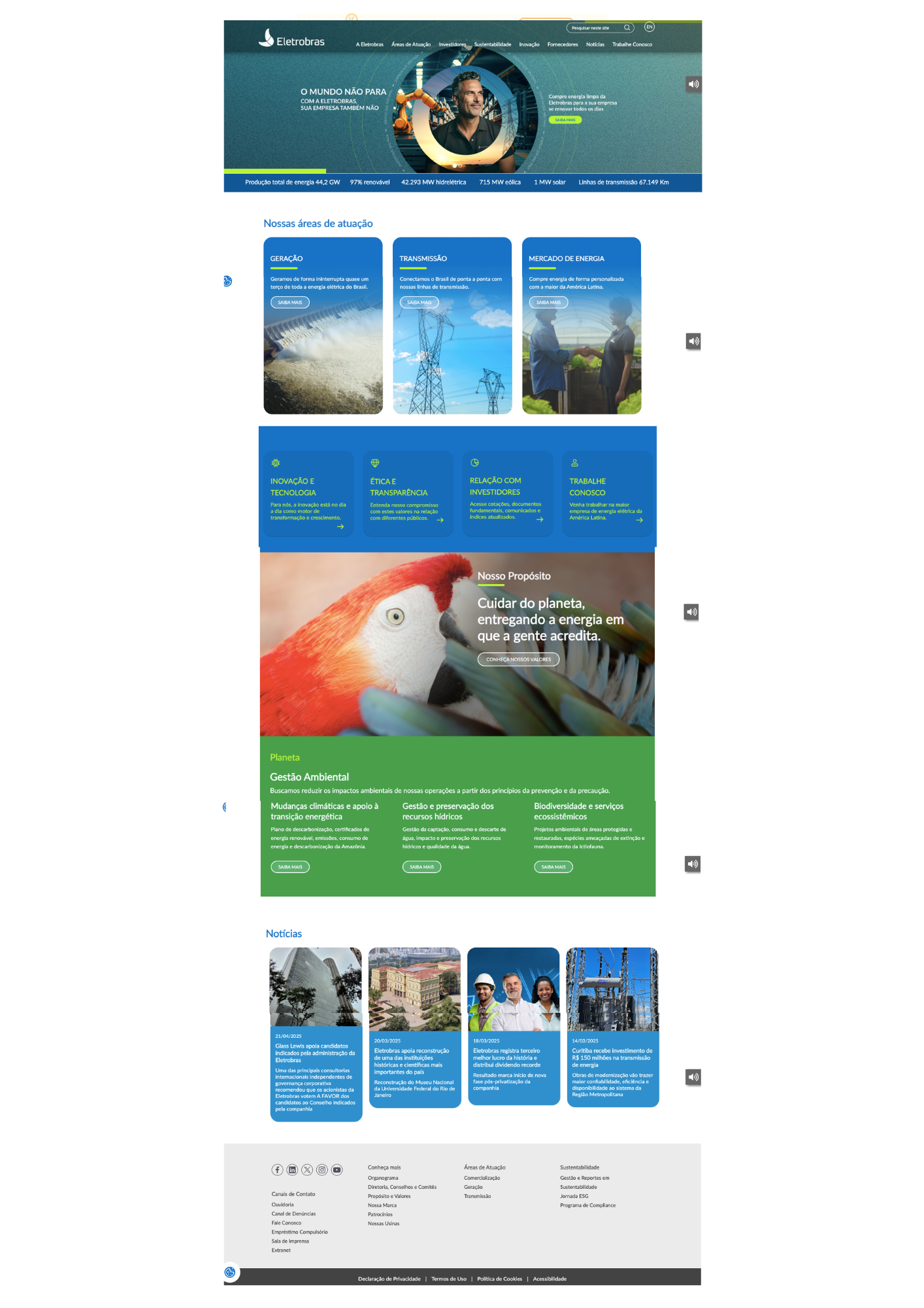 Site institucional criado para a Eletrobras